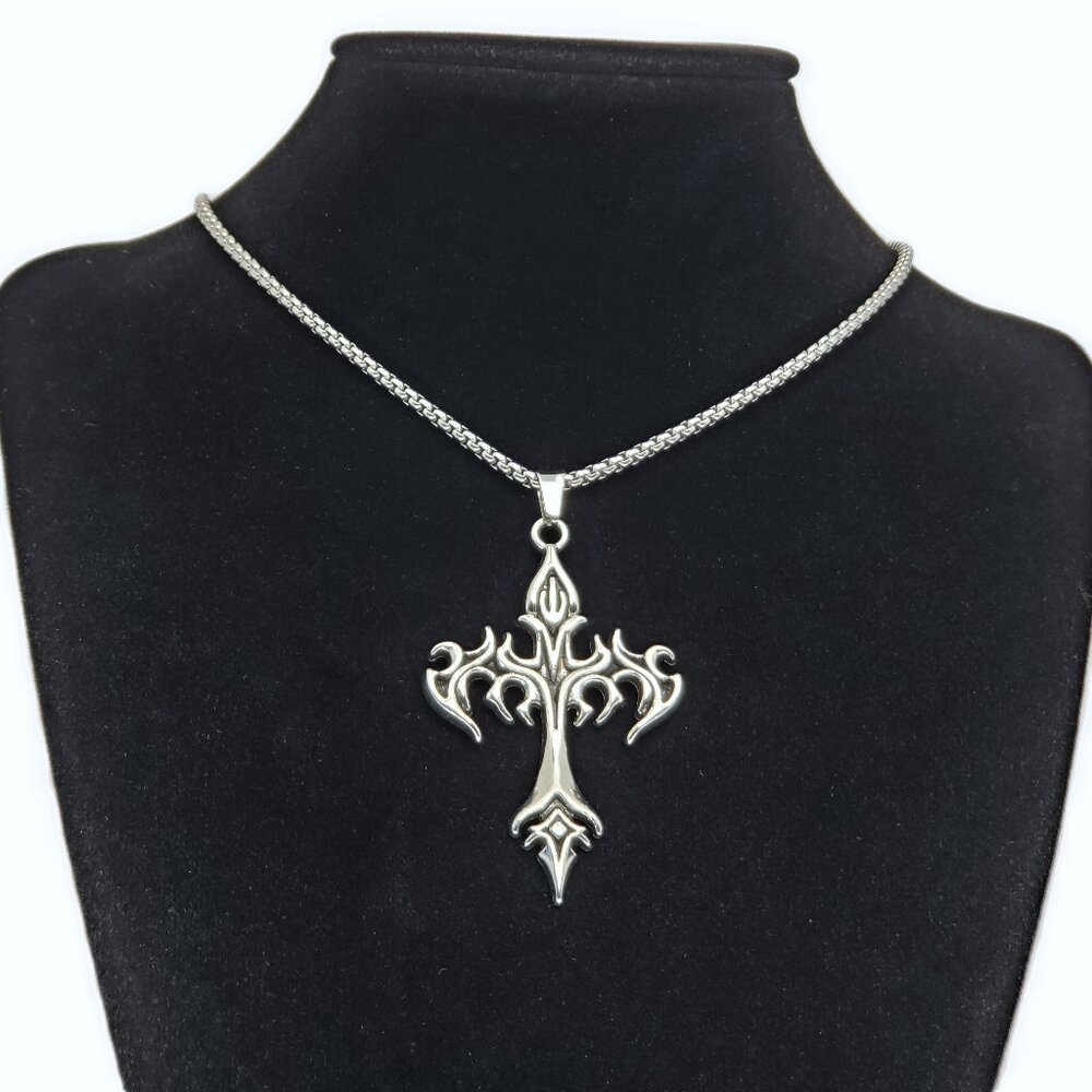 925 Silver Mens 24" Chain Link Cross Crucifix Necklace Guys Christian Jewelry